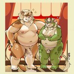anthro balls belly big_balls big_belly big_penis bodily_fluids brown_body brown_fur caged chastity_cage chastity_cage_only chastity_device chastity_device_only cum dominant dominant_male duo flaccid flustered_male fur genital_fluids genitals green_body green_fur hair larger_male leaking_anus leaking_cum long_hair male male/male moobs multicolored_body multicolored_fur navel navel_piercing nervous nervous_male nipple_piercing nipples nude overweight overweight_male penis piercing shy simple_background size_difference small_penis smaller_male smile smiling_at_another smiling_at_partner submissive submissive_male thick_thighs wearing_chastity_cage wearing_chastity_device white_body white_fur reiko_u mythology dragon eastern_dragon felid feline lion mammal mythological_creature mythological_scalie pantherine scalie 2025 hi_res