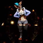 1:1 3d_(artwork) alber anthro aubri_(dergdrister) blue_hair brown_body clothed clothing collar curvy_female dergdrister digital_media_(artwork) ear_piercing facial_piercing female hair hands_on_hips hyena hyenid_(species) mammal nose_piercing nose_ring one_ear_up one_leg_up piercing raised_leg ring_piercing septum_piercing septum_ring simple_background skinny_female solo spiked_collar spikes tongue tongue_out