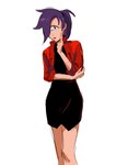 1_eye clothing cosplay female hair jacket lipstick makeup not_furry purple_hair red_clothing red_jacket red_topwear simple_background solo topwear white_background comedy_central futurama neon_genesis_evangelion misato_katsuragi turanga_leela cyclops hi_res