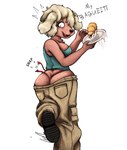 anthro big_butt blonde_hair boots bottomwear bottomwear_down bread breasts butt butt_cleavage cargo_pants clothed clothes_falling_off clothing croissant embarrassed female fluffy fluffy_ears fluffy_hair food footwear freckles fur hair holding_food holding_object legwear looking_back motion_lines nails neck_tuft one_leg_up open_mouth oversized_bottomwear oversized_clothing oversized_pants pants pants_down partially_clothed pastry plate poofy_hair raised_leg red_clothing red_thong red_underwear sagging_pants shirt shocked shoes simple_background solo standing surprise tailless tank_top teal_clothing teal_topwear teeth thong tongue topwear torn_clothing tuft underwear wardrobe_malfunction wide_hips anon2000000 canid canine canis domestic_dog mammal poodle digital_media_(artwork) hi_res