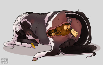 animal_genitalia animal_vulva anthro anthro_prey anus big_butt big_teats bloated bodily_fluids butt curled_up duo equine_anus equine_genitalia equine_vulva female feral feral_pred genital_fluids genitals hooves horseshoe internal larger_female larger_feral larger_pred long_mane lying male male/female puffy_anus size_difference smaller_anthro smaller_male teats unbirthing vaginal vaginal_fluids vaginal_foot_gulp vore vulva x-ray_view sammehchub lauren_(sammehchub) equid equine horse lagomorph leporid mammal rabbit hi_res