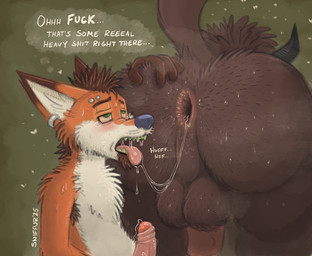 after_anal after_oral after_rimming anal anthro anus armpit_hair backsack balls big_butt bloodshot_eyes blush bodily_fluids body_hair breath brown_body brown_fur butt butt_hair dirty drooling duo ear_piercing ear_ring erection exhausted eyebrow_piercing facial_hair facial_piercing flies_for_smell foreskin fur gaping gaping_anus genital_fluids genitals goatee green_eyes hair hairy hairy_balls half-closed_eyes hand_on_butt horn interspecies larger_male larger_rimmed male male/male matted_fur messy_hair musk musky_butt narrowed_eyes oral orange_body orange_fur panting penis piercing precum purple_nose red_body red_fur rimming ring_piercing saliva saliva_on_anus saliva_string sex shaggy_hair sideburns size_difference smaller_male smelly steamy_butt sweat sweaty_butt tears teeth text thought_bubble tongue tongue_out vein veiny_penis wet wet_anus whisker_spots whiskers yellow_teeth sniffur disney zootopia diego_(sniffur) nick_wilde yax arthropod bovid bovine canid canine fly_(animal) fox insect mammal red_fox true_fox yak 2025 english_text hi_res story story_in_description