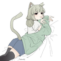 blep clothed clothing female humanoidized lying on_back simple_background solo tongue tongue_out white_background ggnn_(artist) gushing_over_magical_girls araga_kiwi animal_humanoid cat_humanoid felid felid_humanoid feline feline_humanoid humanoid mammal mammal_humanoid 1:1