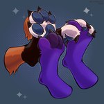 4_toes abstract_background anthro brown_body brown_fur claws duo entwined_toes feet foot_shot fur male orange_body orange_fur pawpads purple_body purple_fur toe_claws toes deastratit archie_(thearchiefox) canid canine fox mammal 1:1 hi_res