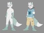 anthro clothed clothing featureless_crotch kerchief male neckerchief neckwear nude simple_background solo standing joeyzliaotang canid canine fox mammal hi_res model_sheet