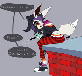 anthro anthrofied biped black_clothing black_hair black_hoodie black_nose black_topwear breasts butt cellphone clothed clothing dialogue electronics female footwear fur grin hair heelpop holding_cellphone holding_object holding_phone hoodie lesbian_pride_colors lgbt_pride looking_at_viewer looking_back looking_back_at_viewer loose_footwear medium_breasts panty_peek phone plantigrade pride_colors red_eyes shoe_dangle shoes simple_background sitting smile sneakers socks solo speech_bubble talking_to_viewer teeth text tooth_gap topwear white_body white_fur jrvanesbroek nintendo pokemon pokemon_go randi_ryder_(jrvanesbroek) eevee generation_1_pokemon pokemon_(species) 2025 english_text hi_res