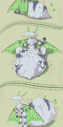 abdomen_vore ambiguous_gender bodily_fluids drooling duo electronics emanata exclamation_point fainted green_mouth green_tongue group heart_symbol phone prey_count saliva saliva_string same_size_vore snout species_transformation text tongue transformation transformation_through_vore trio unusual_vore vore wings accadurosoce muth_(accadurosoce) arthropod insect lepidopteran moth absurd_res colored english_text hi_res multiple_scenes