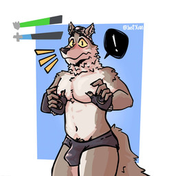 anthro blush bulge clothed clothing gameplay_mechanics gui health_bar male muscular muscular_male solo surprised underwear just_xion epic_games fortnite wendell_(fortnite) canid canine canis mammal wolf 1:1
