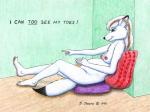 anthro belly big_belly biped blue_eyes breasts female fur hair navel nipples nude pregnant pregnant_anthro pregnant_female sitting solo text white_body white_fur white_hair bernard_doove chakona_space trina_snowfox arctic_fox canid canine fox mammal true_fox 1999 4:3 english_text