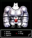 animal_genitalia anthro balls clothed clothing erection fur genitals knot looking_at_viewer male penis simple_background slightly_chubby smile solo text white_body white_fur thezestiestbone undertale undertale_(series) greater_dog canid canine canis domestic_dog mammal 2015 absurd_res english_text hi_res