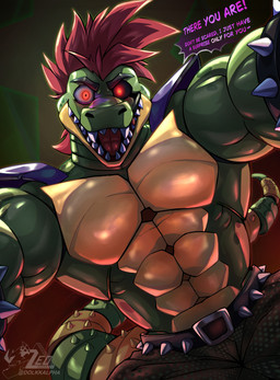 abs anthro barazoku belt biceps big_muscles bottomwear bracelet clothed clothing dialogue exclamation_point eyebrows front_view glowing glowing_eyes hair huge_muscles jewelry looking_at_viewer looming machine male mohawk muscular muscular_anthro muscular_male obliques open_mouth open_smile pants pecs scales sharp_teeth shoulder_pads smile solo spiked_belt spiked_bracelet spikes talking_to_viewer teeth text thick_arms tongue topless topless_anthro topless_male zeo_helvein five_nights_at_freddy's five_nights_at_freddy's:_security_breach scottgames steel_wool_studios montgomery_gator alligator alligatorid animatronic crocodilian reptile robot scalie 2025 digital_media_(artwork) english_text hi_res watermark