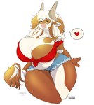 anthro belly big_breasts bottomwear breasts cleavage clothed clothing convex_breasts curvy_figure female heart_symbol horn hotpants huge_breasts shorts simple_background solo speech_bubble tail tail_tuft thick_thighs tuft white_background wide_hips yellow_eyes cherrikissu purplepardus milkymaiden bovid bovine cattle mammal 2021 hi_res pictographics portrait three-quarter_portrait