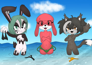 anthro beach bikini bikini_bottom bikini_top biped black_body black_hair black_nose clothing cute_fangs eyelashes fangs female flat_chested fluffy fluffy_tail fur fur_markings genitals hair half-closed_eyes happy innie_vulva loli looking_at_viewer markings medium_hair multi_nipple multicolored_hair narrowed_eyes nipples nude nude_anthro nude_female plump_labia pupils slim_anthro slim_female slit_pupils smile swimwear tail teeth two-piece_swimsuit two_tone_hair vulva white_hair young young_anthro young_female joykill idw_publishing sega sonic_the_hedgehog_(comics) sonic_the_hedgehog_(idw) sonic_the_hedgehog_(series) bea_the_bunny fan_character ivy_(sonic) nior_the_cat_(utilizator) canid canine canis domestic_cat domestic_dog felid feline felis lagomorph leporid mammal rabbit 2025 crossover digital_media_(artwork) hi_res