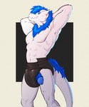 abs anthro athletic athletic_anthro athletic_male black_diaper blue_body blue_fur blue_penis blue_sclera clean_diaper clothed clothing diaper diaper_only fur genitals hand_behind_head horn male muscular muscular_male no_pupils pecs penis solo topless wearing_diaper white_body syeenyeen snubby wickerbeast 2024 hi_res