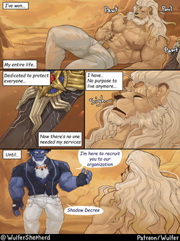 abs anthro beard bottomwear clothed clothing dialogue duo ear_piercing facial_hair fur gloves hair handwear horn jewelry looking_at_another lying_on_ground male muscular muscular_anthro muscular_male nipples on_ground open_mouth pants pants_only pecs piercing speech_bubble teeth text topless white_beard white_facial_hair wulfer-shepherd dislyte lilith_games djoser_(dislyte) javid_(dislyte) bovid bovine cattle felid lion mammal pantherine absurd_res comic english_text hi_res