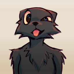 ambiguous_gender anthro black_body black_eyes black_fur black_nose fur grey_background looking_at_viewer orange_eyes orange_sclera red_tongue silly silly_face simple_background solo tongue tongue_out ellipsisarts casualties:_unknown gunsaw canid canine expie_(gunsawian) fox gunsawian hybrid mammal murid murine rat rodent 2026 digital_drawing_(artwork) digital_media_(artwork) hi_res
