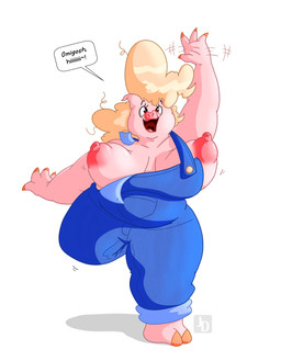 anthro belly big_belly big_breasts big_nipples bouncing_breasts breasts clothing female gesture looking_at_viewer nipples overalls overalls_only slightly_chubby slightly_chubby_anthro slightly_chubby_female solo thick_thighs wardrobe_malfunction waving waving_at_viewer wide_hips jared_dillon domestic_pig mammal suid suine sus_(pig) absurd_res hi_res