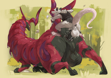 2_horns anal anal_orgasm anal_penetration animal_genitalia animal_penis anthro anthro_on_feral anthro_penetrating anthro_penetrating_feral anus backsack balls bestiality big_balls big_butt big_penis black_anus black_balls black_body black_fur black_penis black_perineum bodily_fluids bottomless bottomless_anthro bottomless_male breath butt climbing_on clothed clothing cum cum_on_ground cum_while_penetrated cumshot duo ejaculation equine_genitalia equine_penis eyes_closed feral feral_penetrated forest forest_background from_behind_position fur genital_fluids genitals glistening glistening_anus glistening_balls glistening_body glistening_butt glistening_genitalia grass hairless_tail hands-free horn huge_balls huge_penis interspecies kneeling larger_penetrated male male/male male_anthro male_feral mouthless multicolored_body nature nature_background on_one_knee orgasm outside penetration penile penile_penetration penis penis_in_ass perching_position perineum plant pokephilia presenting presenting_anus presenting_balls presenting_hindquarters puffy_anus quadruped raised_tail rear_view red_body scut_tail sex short_tail size_difference small_but_hung tail tail_grab three-quarter_view thrusting tongue tongue_out tree two_tone_body white_balls white_body white_fur white_perineum yellow_sclera babanasaur nintendo pokemon key_(keysquid) american_opossum generation_5_pokemon mammal marsupial pokemon_(species) scolipede 2025 digital_drawing_(artwork) digital_media_(artwork) digital_painting_(artwork) hi_res painting_(artwork)