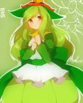 4:5 alternate_species alternative_fashion clothed clothing country_lolita female flower generation_5_pokemon grandfathered_content green_hair hair hi_res human human_only humanized j-fashion lilligant lolita_(fashion) mammal nintendo not_furry plant pokemon pokemon_(species) red_eyes solo takeshima_(nia)