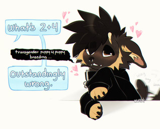 anthro blush brown_eyes brown_hair clothing collar dialogue facial_piercing fur hair head_tuft heart_symbol hearts_around_head hoodie male multicolored_body multicolored_fur nose_piercing paws piercing septum_piercing solo speech_bubble tail tail_motion tailwag topwear tuft wuff34 canid canine canis domestic_dog german_shepherd herding_dog mammal pastoral_dog trans_(lore)