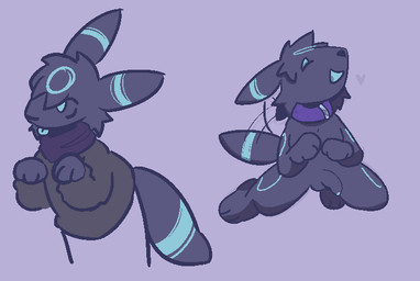 anthro black_body blue_markings clothing collar collar_only genitals half-erect humanoid_genitalia kneeling male markings nude penis purple_background scarf simple_background solo standing sweater topwear leathfur nintendo pokemon moon_(leathfur) eeveelution generation_2_pokemon pokemon_(species) shiny_pokemon umbreon