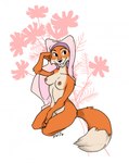 anthro breasts clothed clothing featureless_crotch female happy headdress headdress_only headgear headgear_only headwear kneeling mostly_nude mostly_nude_anthro mostly_nude_female navel nipples nude pose smile solo jabberwockychamber disney robin_hood_(disney) maid_marian canid canine canis fox mammal red_fox true_fox hi_res pinup