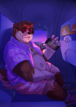 aircraft airplane anthro clothed clothing ear_piercing electronics eyewear glasses jewelry male necklace overweight overweight_male phone piercing red_eyewear red_glasses ring solo vehicle prets quantum_love_theory dominic_(quantum_love_theory) canid canine mammal hi_res