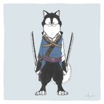 black_body black_fur fur katana kemono male melee_weapon slim slim_anthro slim_male solo standing sword weapon white_body white_fur shikayoshi sub20211115 canid canine canis domestic_dog mammal shiba_inu spitz 1:1 2022 absurd_res full-length_portrait hi_res portrait