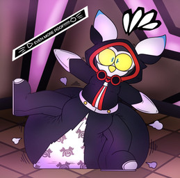 ambiguous_gender anthro beak black_body black_bottomwear black_clothing black_footwear black_hoodie black_pants black_topwear blue_ear_tips bottomwear clean_diaper clothed clothing cloud_emanata detailed_background diaper diaper_puff diaper_under_clothing dipstick_ears ear_markings emanata eyewear floor footwear goggles goggles_around_neck hoodie inside logo mask multicolored_body multicolored_ears on_one_leg pants solo standing sweatdrop_(iconography) text text_box tile tile_floor topwear torn_bottomwear torn_clothing torn_pants wardrobe_malfunction wearing_diaper wearing_mask white_body white_ears wide_eyed wobbling yellow_beak zipper hyper423 atlus megami_tensei persona_(series) persona_5 sega lufel avian bird owl 2023 artist_logo english_text hi_res