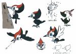 ambiguous_gender feral pecking plant simple_background solo text tongue tree white_background nintendo pokemon avian generation_7_pokemon pikipek pokemon_(species) absurd_res concept_art digital_media_(artwork) hi_res model_sheet official_art translated