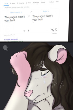 ambiguous_gender bodily_fluids crying fur hair long_hair pink_nose sad solo tears text two_panel_image white_body white_fur conditional_dnp grinn3r google bilabee_(character) mammal murid murine rat rodent 2020 comic english_text hi_res meme monochrome pink_and_white