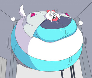 accessory air_inflation anthro belly belly_expansion big_belly big_breasts blue_bottomwear blue_clothing blue_eyes blue_pants blue_shirt blue_topwear blush body_inflation bottomwear bow_ribbon breast_expansion breasts clothing expansion eyelashes female floating footwear gloves grey_clothing grey_footwear grey_jacket grey_shoes grey_topwear hair hair_accessory hair_bow hair_ribbon handwear huge_belly huge_breasts hyper hyper_belly hyper_breasts hyper_inflation immobile inflation inside jacket pants pink_clothing pink_gloves pink_handwear red_hair_bow red_scarf ribbons scarf shirt shoes solo spherical_inflation swelling tail taped_mouth text three-quarter_view tight_clothing topwear white_body white_hair white_tail worried animous beeblimp third-party_edit nintendo star_fox fay_(star_fox) bird_dog canid canine canis domestic_dog hunting_dog mammal spaniel 2022 artist_name cel_shading color_edit colored digital_media_(artwork) shaded