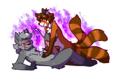 animal_genitalia animal_penis anthro blush bodily_fluids canine_genitalia canine_penis cum cum_on_face cumshot duo ejaculation erection fur genital_fluids genitals grey_body grey_fur humanoid_genitalia humanoid_penis male multi_tail multifur navel nipples nude open_mouth orgasm penis tail mewgle mewgle_(character) ailurid canid canine canis mammal red_panda wolf character_request digital_media_(artwork) shaded