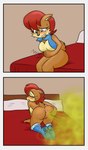 anus bed blue_clothing blue_topwear blue_vest bottomless clothed clothing fart female furniture hair red_hair relieved rumbling_stomach solo topwear vest serafim6394 sega sonic_the_hedgehog_(series) sally_acorn ground_squirrel mammal rodent sciurid absurd_res hi_res