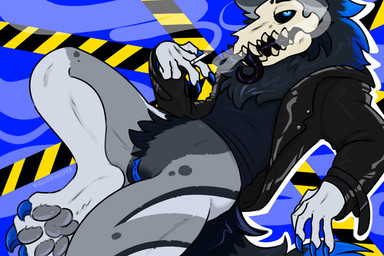 andromorph anthro bottomless cigarette clothed clothing genitals intersex jacket leather leather_clothing leather_jacket leather_topwear pawpads paws shirt smoke smoking smoking_cigarette solo t-shirt topwear vulva wallswhisper ossein_(fireskulls12) skulldog_(species) 3:2 hi_res