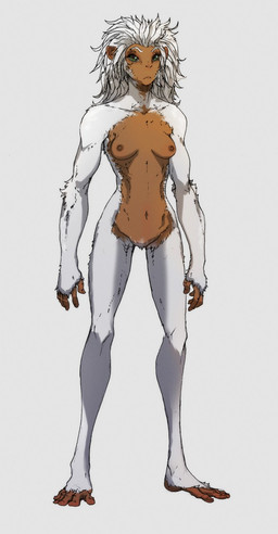 anthro breasts female fur green_eyes hair looking_at_viewer muscular muscular_anthro muscular_female navel nipples pubes solo tan_body tan_skin white_body white_fur white_hair kisstracekickthecan haplorhine mammal monkey primate hi_res