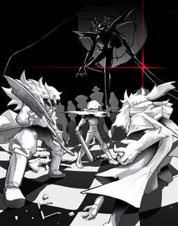 anthro axe black_background black_body chess chess_piece female group horn male melee_weapon simple_background sword weapon white_body heartbreak_juan deltarune undertale undertale_(series) gaster kris_(deltarune) ralsei roaring_knight susie_(deltarune) w.d_gaster bovid caprine darkner goat human mammal scalie 2025 absurd_res hi_res