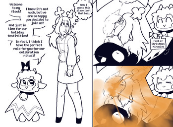 anthro antlers anus bell bell_collar blush bodily_fluids butt clothed clothing collar crying duo fart fart_cloud fart_fetish farting_on_another female freckles fur hair horn open_mouth simple_background size_difference smile tail tears teeth text white_body white_fur wool_(fur) ti-ling cult_of_the_lamb deltarune massive_monster_(studio) undertale_(series) lamb_(cult_of_the_lamb) noelle_holiday red_crown_(cult_of_the_lamb) bovid caprine deer mammal new_world_deer reindeer sheep comic digital_media_(artwork) english_text