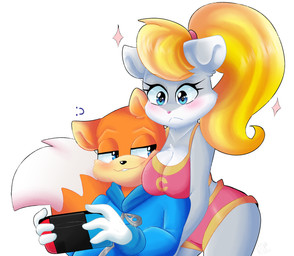 anthro blonde_hair blue_eyes breasts duo electronics female fur game_console grey_body grey_fur hair male orange_body orange_fur yoshiyoshi700 conker's_bad_fur_day nintendo nintendo_switch rareware berri conker chipmunk eurasian_red_squirrel ground_squirrel mammal rodent sciurid tree_squirrel hi_res