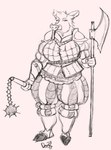 anthro armor axe belt clothing cloven_hooves eyelashes female flail front_view fully_clothed_anthro fully_clothed_female gloves handwear holding_object holding_weapon hooves looking_at_viewer melee_weapon pig_nose plantigrade shoulder_pads simple_background snout solo standing tusks weapon white_background mcdoogiy myrtle_(mcdoogle) mammal suid suina sus_(pig) wild_boar 2023 black_and_white digital_drawing_(artwork) digital_media_(artwork) full-length_portrait hi_res monochrome portrait signature sketch