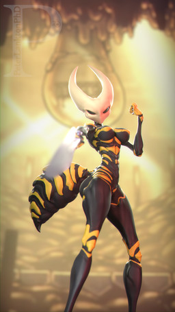 angry anthro arthropod_abdomen black_body black_eyes blurred_background breasts butt compound_eyes featureless_breasts female fist horn looking_at_viewer markings melee_weapon multicolored_body polearm solo spear stinger stripes weapon weapon_pointed_at_viewer white_head yellow_markings yellow_stripes peterlangtonsfm ghost0fonyx_(modeler) hollow_knight_(franchise) team_cherry hornet_(hollow_knight) arthropod hornet hymenopteran insect vespid wasp 3d_(artwork) 9:16 digital_media_(artwork) hi_res