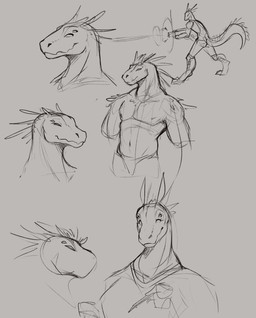 4_eyes anthro front_view head_spikes male male_anthro mouth_closed multi_eye muscular muscular_anthro muscular_male navel nipples side_view simple_background solo spiked_tail spikes spikes_(anatomy) tail jezzlen scalie absurd_res bust_portrait half-length_portrait hi_res monochrome portrait sketch sketch_page
