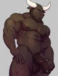 5_fingers abs animal_genitalia animal_penis anthro areola balls beard biceps big_balls big_biceps big_muscles big_pecs big_penis biped bodily_fluids brown_balls brown_body brown_nipples brown_penis brown_skin curved_horn dark_balls dark_penis darkened_balls darkened_genitalia darkened_penis equine_genitalia equine_penis erection eyebrows facial_hair fingers front_view genitals half-erect hand_on_leg hand_on_thigh horn huge_muscles huge_penis humanoid_hands long_penis looking_at_viewer male manly medial_ring muscular muscular_anthro muscular_male naughty_face navel neck_muscles nipples nude obliques pecs penis pose quads serratus simple_background smile snout solo standing sweat thick_penis thick_thighs triceps wet white_background white_horn knuxlight crumble_(character) bovid bovine cattle mammal 2017 digital_drawing_(artwork) digital_media_(artwork) hi_res pinup shaded soft_shading