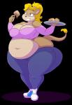 anthro belly big_belly big_breasts big_butt blonde_hair bottomwear breasts brown_body brown_fur butt cleavage clothed clothing crop_top denim denim_bottomwear denim_clothing female food footwear fur hair jeans muffin_top muffin_top_(bottomwear) muffin_top_(general_use) muffin_top_(topwear) navel obese obese_anthro obese_female overweight overweight_anthro overweight_female pancake pants pink_clothing pink_topwear ponytail purple_eyes shirt shoes simple_background smile sneakers solo tail tail_tuft thick_thighs tight_clothing topwear transparent_background tuft wide_hips goblinhordestudios lisa_(goblinhordestudios) felid lion mammal pantherine absurd_res alpha_channel hi_res