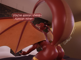 anthro bed big_breasts breasts female female_pred furniture horn looking_back pillow raised_tail solo swallowing tail tail_fetish tail_play tail_vore text vore wings hiddenmask18 mythology tila_(hiddenmask18) dragon mythological_creature mythological_scalie scalie 3d_(artwork) 4:3 blender_(artwork) comic digital_media_(artwork) english_text