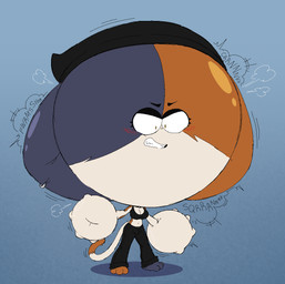 air_inflation alternative_fashion anthro beanie big_eyes big_hands big_head black_beanie black_bottomwear black_clothing black_crop_top black_eyebrows black_hat black_headwear black_jeans black_pants black_shirt black_topwear blue_background blue_body blush bottomwear brown_body brown_tail_tip clothing collar crop_top denim denim_bottomwear denim_clothing dipstick_tail ear_expansion ear_piercing expansion eyebrows female goth hand_expansion hat head_expansion headgear headwear huge_eyes huge_hands huge_head hyper hyper_ears hyper_hands hyper_head hyper_inflation inflation jeans markings motion_lines multicolored_body onomatopoeia pants piercing shirt simple_background solo sound_effects spiked_collar spikes swelling tail tail_markings tan_body tan_tail teeth text three-quarter_view topwear yellow_eyes beeblimp jalpunny epic_games fortnite meow_skulls domestic_cat felid feline felis mammal 2026 alternate_version_at_source colored digital_media_(artwork) flat_colors