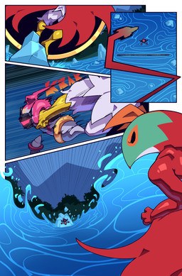 3_fingers 3_toes ambiguous_gender anthro biped black_sclera duo feet fight fingers floating_hands forest forest_background hitting_another horn kicking_face lake mountain_range multicolored_body nature nature_background plant toes tree water yellow_eyes cuchuflin nintendo pokemon rey_(cuchuflin) generation_6_pokemon hawlucha hoopa hoopa_(confined) legendary_pokemon pokemon_(species) absurd_res comic hi_res