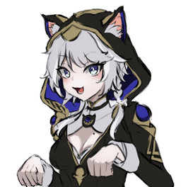 blue_eyes breasts cat_smile clothing female furgonomic_hoodie furgonomics grey_hair hair hoodie open_mouth paw_pose pose simple_background smile solo topwear hirururin cipher_(honkai:_star_rail) animal_humanoid cat_humanoid felid felid_humanoid feline feline_humanoid humanoid mammal mammal_humanoid hi_res
