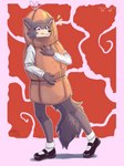 anthro awkward clothed clothing costume female food food_costume meat solo yhorey_san beastars juno_(beastars) canid canine canis mammal wolf 3:4 absurd_res hi_res