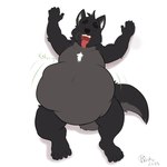 anthro belly big_belly digestion fur male open_mouth oral_vore overweight overweight_anthro overweight_male simple_background solo tail vore eggnogbear videlthewusky canid canine canis domestic_dog husky hybrid mammal nordic_sled_dog spitz wolf wolfdog absurd_res hi_res signature